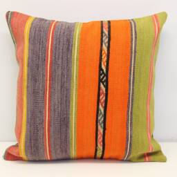 Handmade Turkish Kilim Pillow Cover 20x20, Vintage Wool Cushion - thumbnail 2
