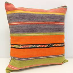 Handmade Turkish Kilim Pillow Cover 20x20, Vintage Wool Cushion - thumbnail 1