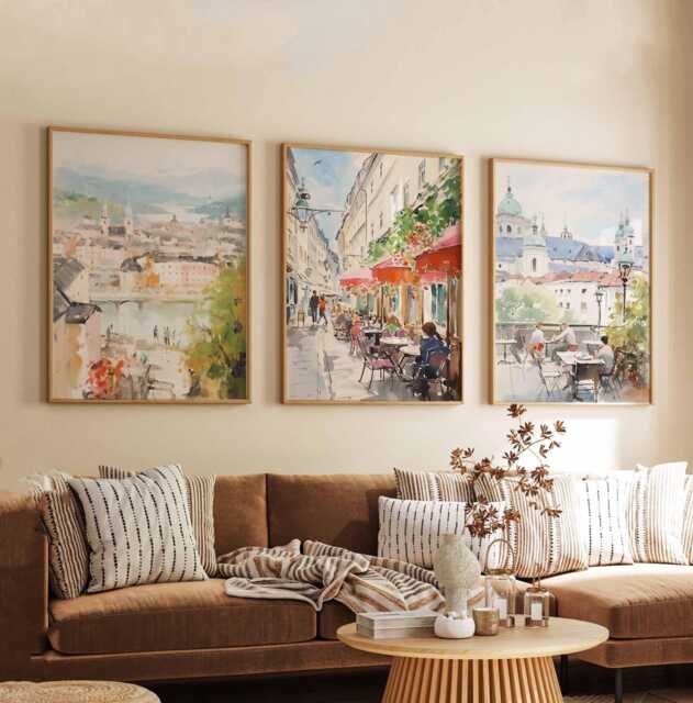 Set Of 3 Salzburg Austria Travel Posters, Austrian Wall Art Prints, Print, Historic Cityscape Decor, Minimalist Poster - image 1