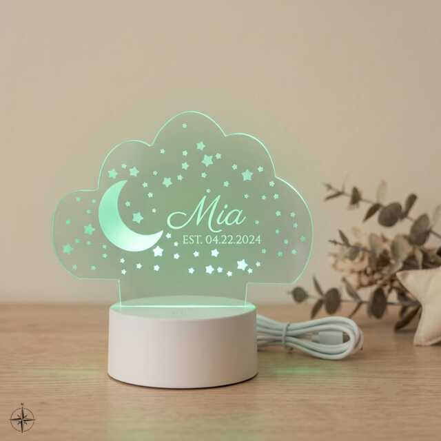 Personalized Night Light With Moon & Stars, Custom Name Nightlight For Kids, Nursery Decor, Gifts Birthday Gift - image 1