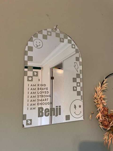 Personalized Affirmation Mirror Emoji Checker Design, Kids Room Decor