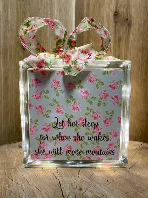 Let Her Sleep, For When She Wakes, Will Move Mountains Baby Girl Nursery Glass Block Unique Gift - image 1