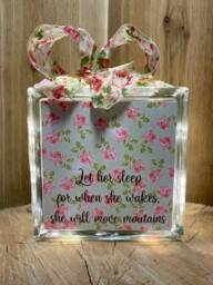 Let Her Sleep, For When She Wakes, Will Move Mountains Baby Girl Nursery Glass Block Unique Gift - thumbnail 1