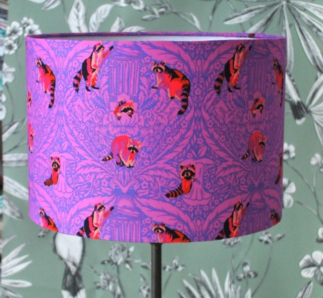 Handmade Whimsical Racoon Lampshade Tula Pink Cotton Drum Shade - image 1