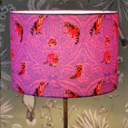 Handmade Whimsical Racoon Lampshade Tula Pink Cotton Drum Shade - thumbnail 3