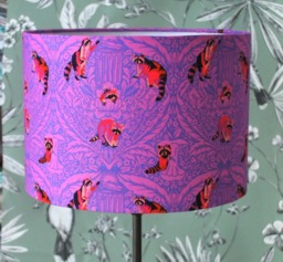 Handmade Whimsical Racoon Lampshade Tula Pink Cotton Drum Shade - thumbnail 1