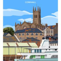 Penzance Travel Poster - St Mary's Church Yachts Cornwall England Wall Art Home Decor Artwork Wedding Gift - thumbnail 2