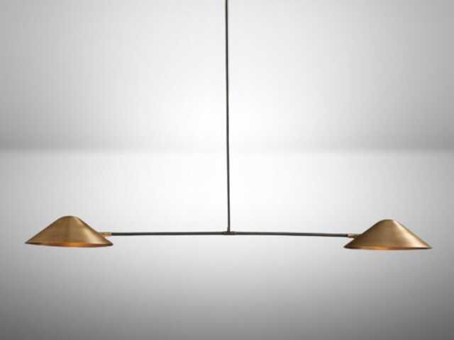 Mid Century Ceiling Modern Brass Linear Chandelier Minimalist Dual Pendant Light Fixture Handmade Lamp Dining Room, Kitchen Island Living - image 1