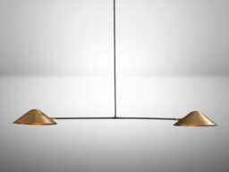 Mid Century Ceiling Modern Brass Linear Chandelier Minimalist Dual Pendant Light Fixture Handmade Lamp Dining Room, Kitchen Island Living