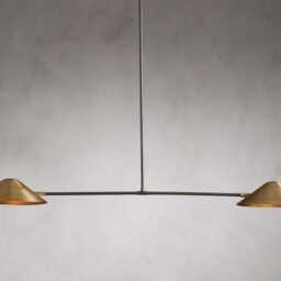 Mid Century Ceiling Modern Brass Linear Chandelier Minimalist Dual Pendant Light Fixture Handmade Lamp Dining Room, Kitchen Island Living - thumbnail 2