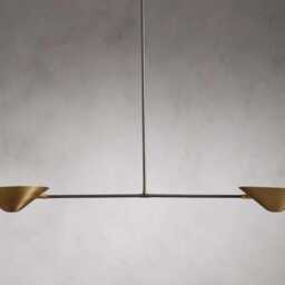 Mid Century Ceiling Modern Brass Linear Chandelier Minimalist Dual Pendant Light Fixture Handmade Lamp Dining Room, Kitchen Island Living - thumbnail 3