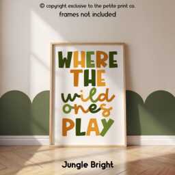 Safari Nursery Print - Where The Wild Ones Play Jungle Animal Wall Art For Playroom Or Kids Bedroom Unframed - thumbnail 3