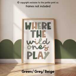Safari Nursery Print - Where The Wild Ones Play Jungle Animal Wall Art For Playroom Or Kids Bedroom Unframed - thumbnail 2