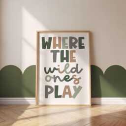 Safari Nursery Print - Where The Wild Ones Play Jungle Animal Wall Art For Playroom Or Kids Bedroom Unframed - thumbnail 1