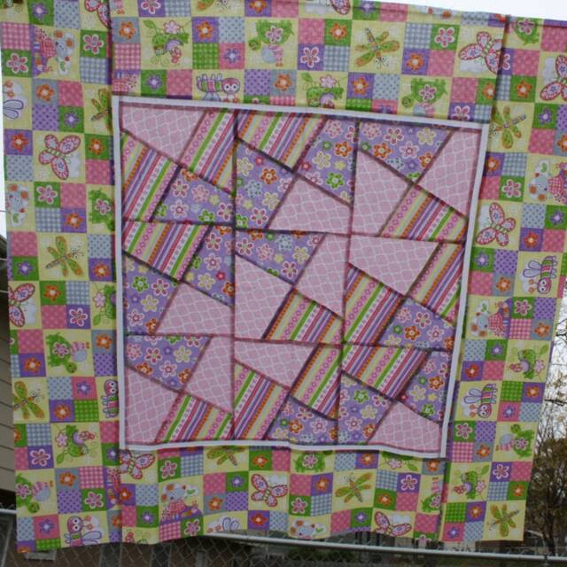 Unfinished Quilt Top Ready To Lap Throw Baby Girl Blanket Purple Green Pink Twister - image 1