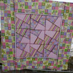 Unfinished Quilt Top Ready To Lap Throw Baby Girl Blanket Purple Green Pink Twister
