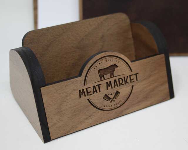Business Card Holder - Personalized Wooden With Logo Engraving Custom Name Organizer For Offices & Restaurants - image 1