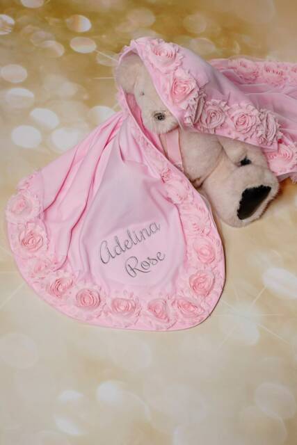 Baby Girl Blanket Pink Receiving With Shabby Chiffon Flowers - image 1