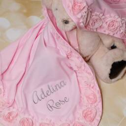 Baby Girl Blanket Pink Receiving With Shabby Chiffon Flowers - thumbnail 2