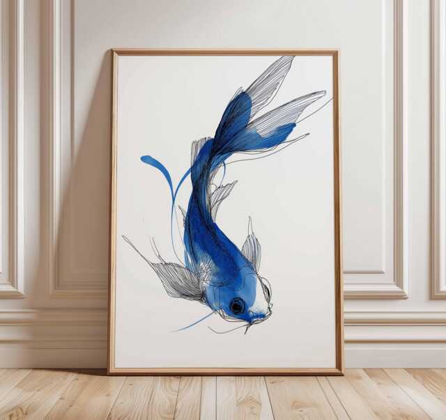 Blue Koi Fish Poster, Minimalist Japanese Wall Art, Elegant Aquatic Print For Modern Home Decor - image 1