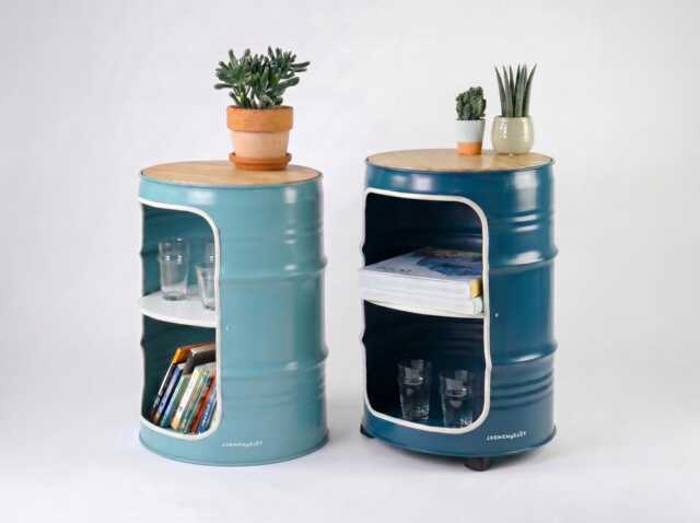 Bedside Table From Oil Barrel - Handmade Hamburg Industrial Furniture Side New Colors - image 1