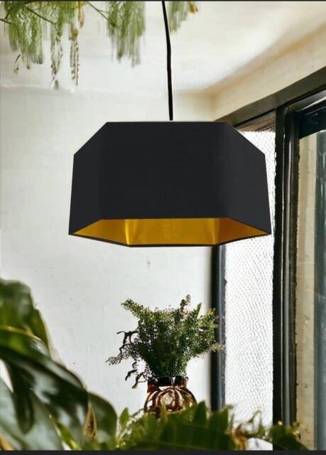 New Luxury Premium Quality Black Hexagon Velvet Lamp Shade Pendant Light With Metallic Lining - image 1