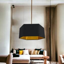 New Luxury Premium Quality Black Hexagon Velvet Lamp Shade Pendant Light With Metallic Lining - thumbnail 2