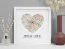 Personalised Heart Map Print - Custom Location Gift Wedding Anniversary Engagement Present First Home New Art Va232 - thumbnail 1