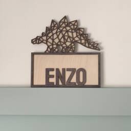 Dinosaur Name Sign, Dinosaur Door Bedroom Geometric Personalised Wood Wall, Hanging - thumbnail 3