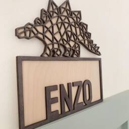 Dinosaur Name Sign, Dinosaur Door Bedroom Geometric Personalised Wood Wall, Hanging - thumbnail 2