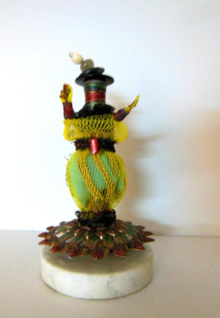 Benediction Wooden Spool With Vintage Buttons, Fabric & Altered Lamp Parts Assemblage - image 1