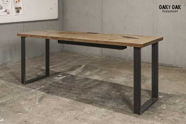 Handmade Industrial Oak Desk, Metal Legs, Cable Management - image 1