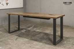 Handmade Industrial Oak Desk, Metal Legs, Cable Management - thumbnail 1