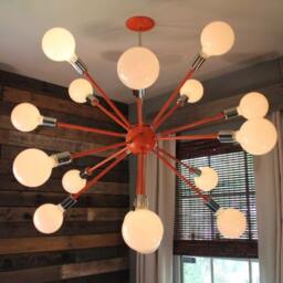 "xlarge 44"" Wide Orange Industrial Sputnik Vintage Inspired Chandelier With Standard 5" - thumbnail 4