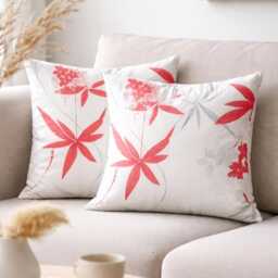 Off White Floral Cushion Cover - Red & Grey Petals - 18x18 - thumbnail 2
