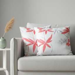 Off White Floral Cushion Cover - Red & Grey Petals - 18x18 - thumbnail 3