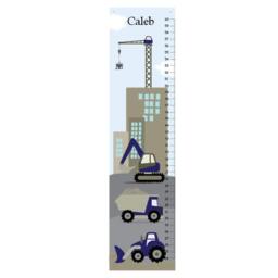 Personalized Construction Growth Chart, Trucks Blue & Grey Boys Bedroom Wall Art - thumbnail 2