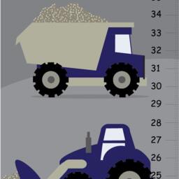 Personalized Construction Growth Chart, Trucks Blue & Grey Boys Bedroom Wall Art - thumbnail 1