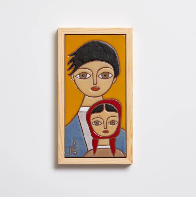 Father Daughter Portrait, Hand-Painted Ceramic Tile Wall Art - image 1