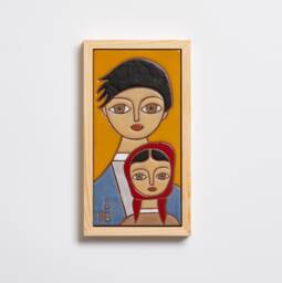 Father Daughter Portrait, Hand-Painted Ceramic Tile Wall Art - thumbnail 1