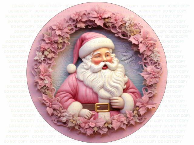 Pink Santa Christmas Sign, Metal Sign For Christmas, Santa Wreath Merry Christmas Uk, Pink Santa - image 1