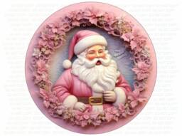 Pink Santa Christmas Sign, Metal Sign For Christmas, Santa Wreath Merry Christmas Uk, Pink Santa - thumbnail 1