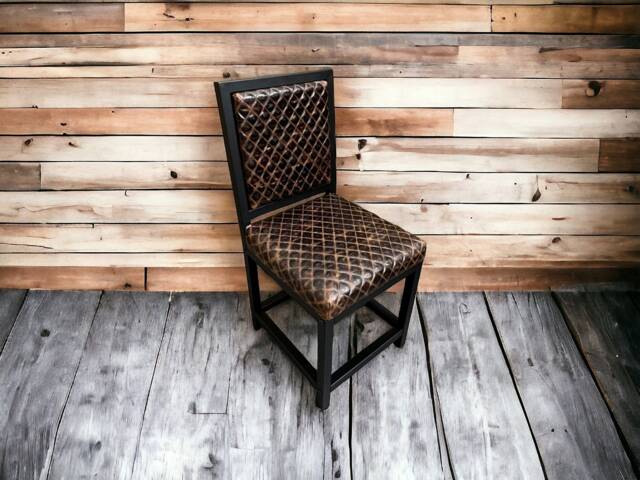 Diamond Stitched Leather Dining Chair, Upholstered Accent Modern Seating, Elegant Room Chair - Fpdc - image 1