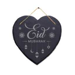 Eid Mubarak Engraved Wall Hanging Celebration Islamic Heart Home Slate Plaque Sign - thumbnail 3