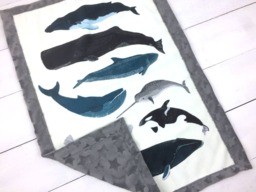 Whales Minky Baby Blanket, Orca, Narwhal, Ocean Nursery Decor, Whale Baby Boy Shower Gift, Add An Embroidered Name, Lovey & Sizes - thumbnail 1