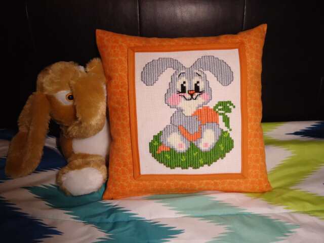 Embroidered Bunny Pillow, Handmade Nursery Decor, Kids Room Cushion - image 1