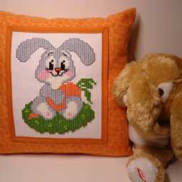 Embroidered Bunny Pillow, Handmade Nursery Decor, Kids Room Cushion - thumbnail 2