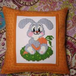 Embroidered Bunny Pillow, Handmade Nursery Decor, Kids Room Cushion - thumbnail 3