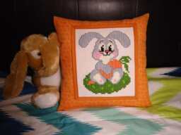 Embroidered Bunny Pillow, Handmade Nursery Decor, Kids Room Cushion - thumbnail 1