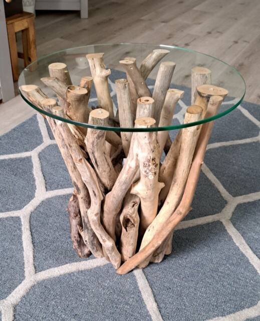 Handmade Driftwood Coffee Table With Glass Top - 40cm Tall, 50cm Diameter - image 1